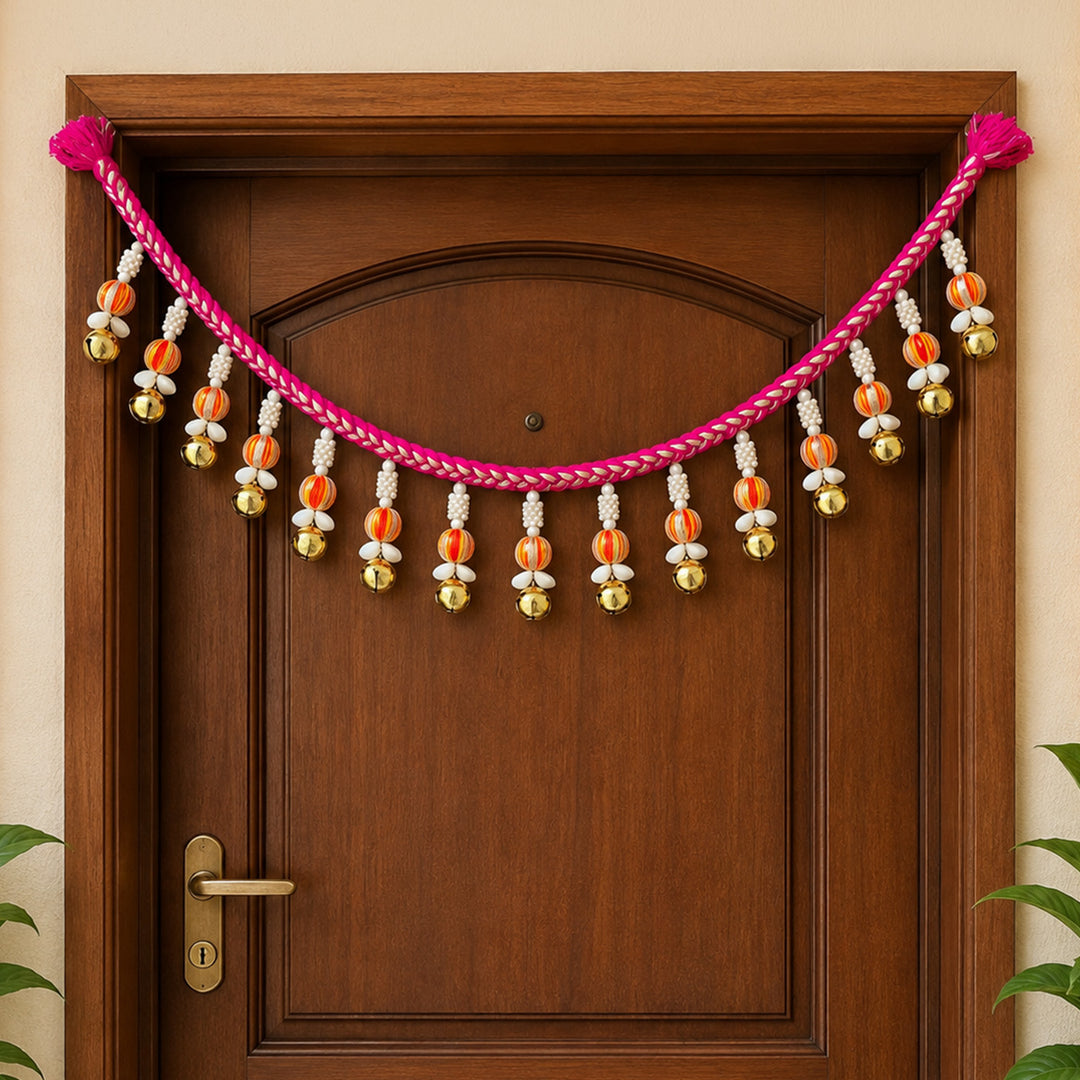 39 In | Handmade Mouli Thread & Wool Toran With Ghunghroo Bell Tassels For Festive Decor