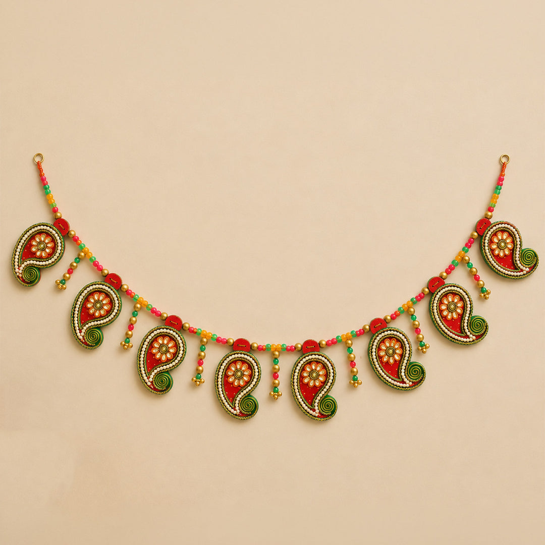 Red Kerry Handcrafted Paisley MDF & Paper Mache Toran For Festive Decor