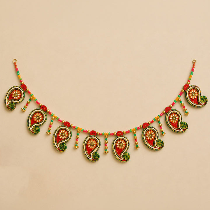 Red Kerry Handcrafted Paisley MDF & Paper Mache Toran For Festive Decor