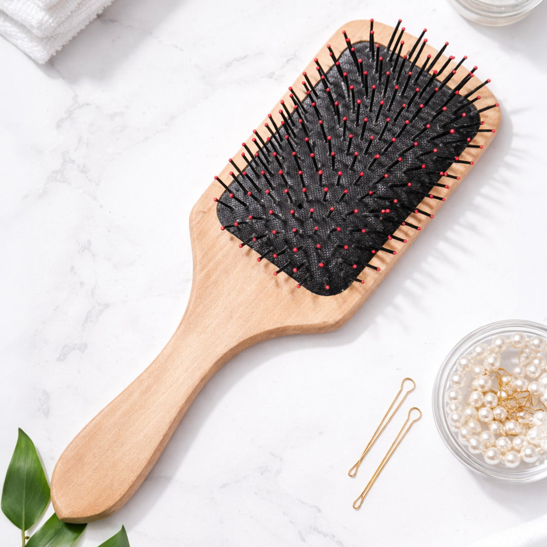 Personalized Floral Monogram Paddle Bamboo Wooden Hair Brush