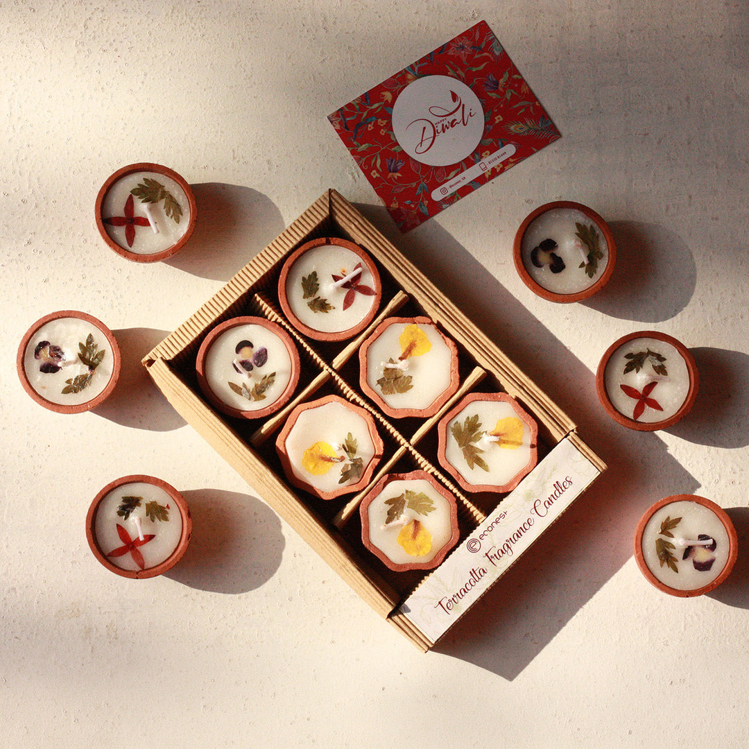 24 Pc | Handmade Wax Aroma Scented Soy Wax Terracotta Diya Candle With Flower Petals