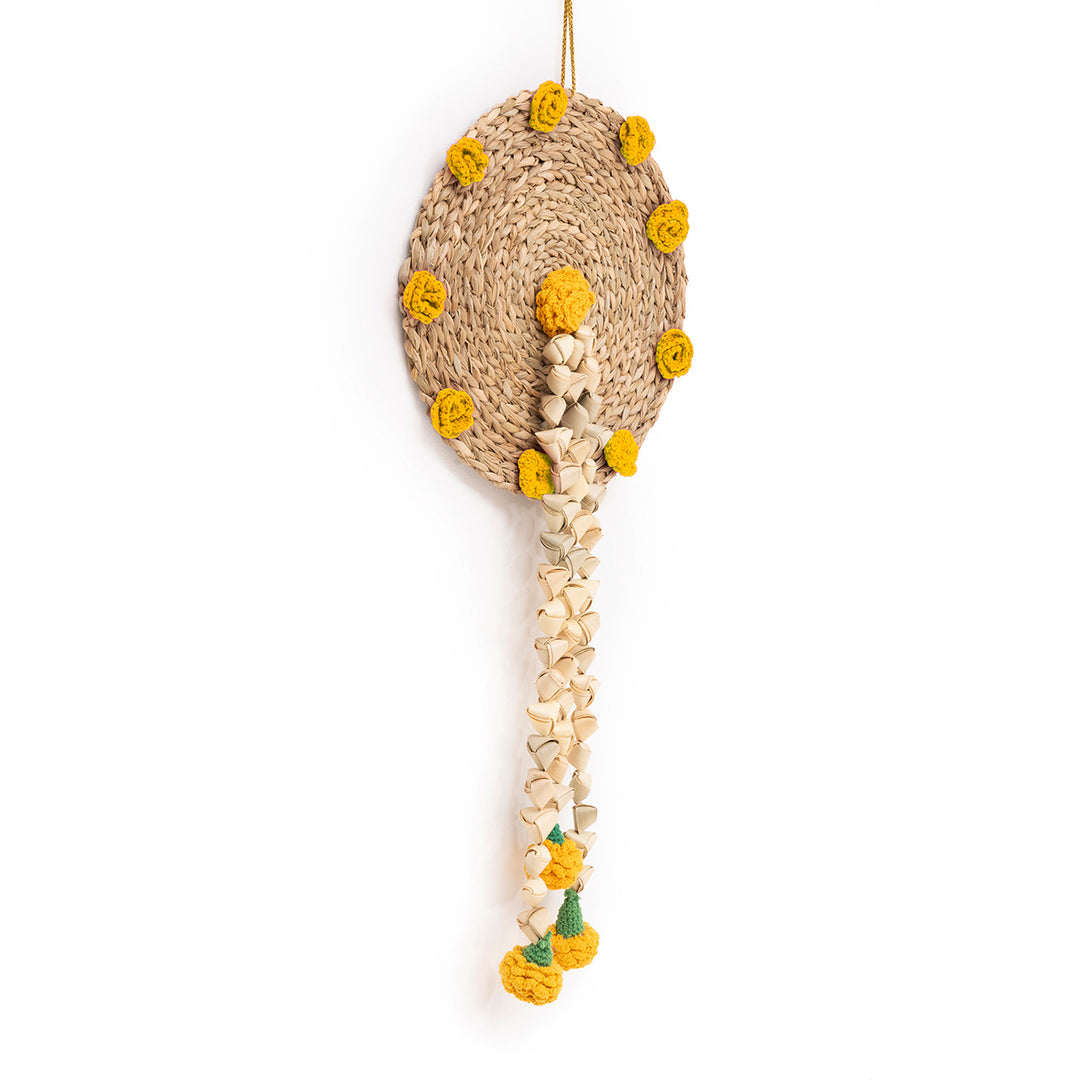 2 Pc | "Genda" Handcrafted Chamba Wall Hangings With Crochet Marigolds For Festive Decor