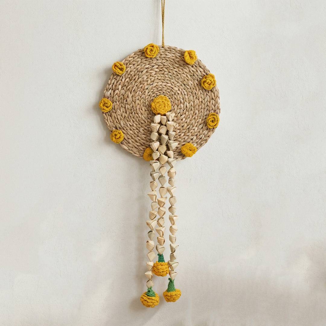 2 Pc | "Genda" Handcrafted Chamba Wall Hangings With Crochet Marigolds For Festive Decor