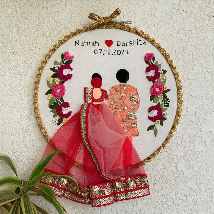 Personalized Embroidered Floral Hoop Wedding Plaque