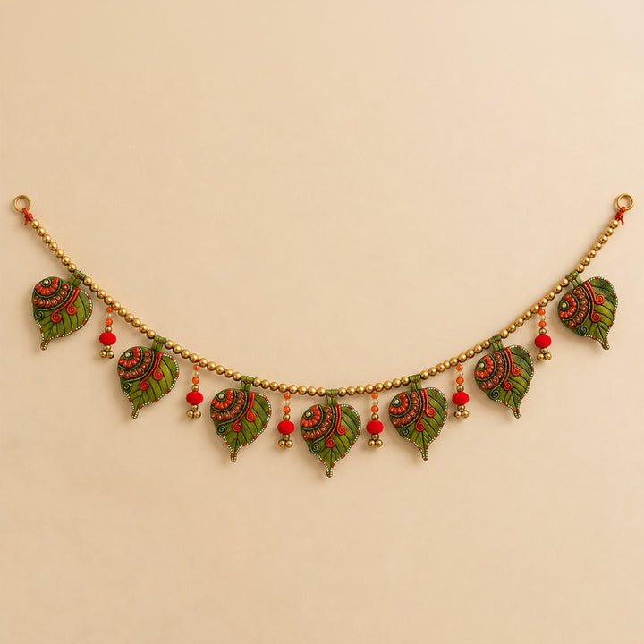 Small Asopalav Green Handcrafted Asopalav Leaf MDF & Paper Mache Toran For Festive Decor