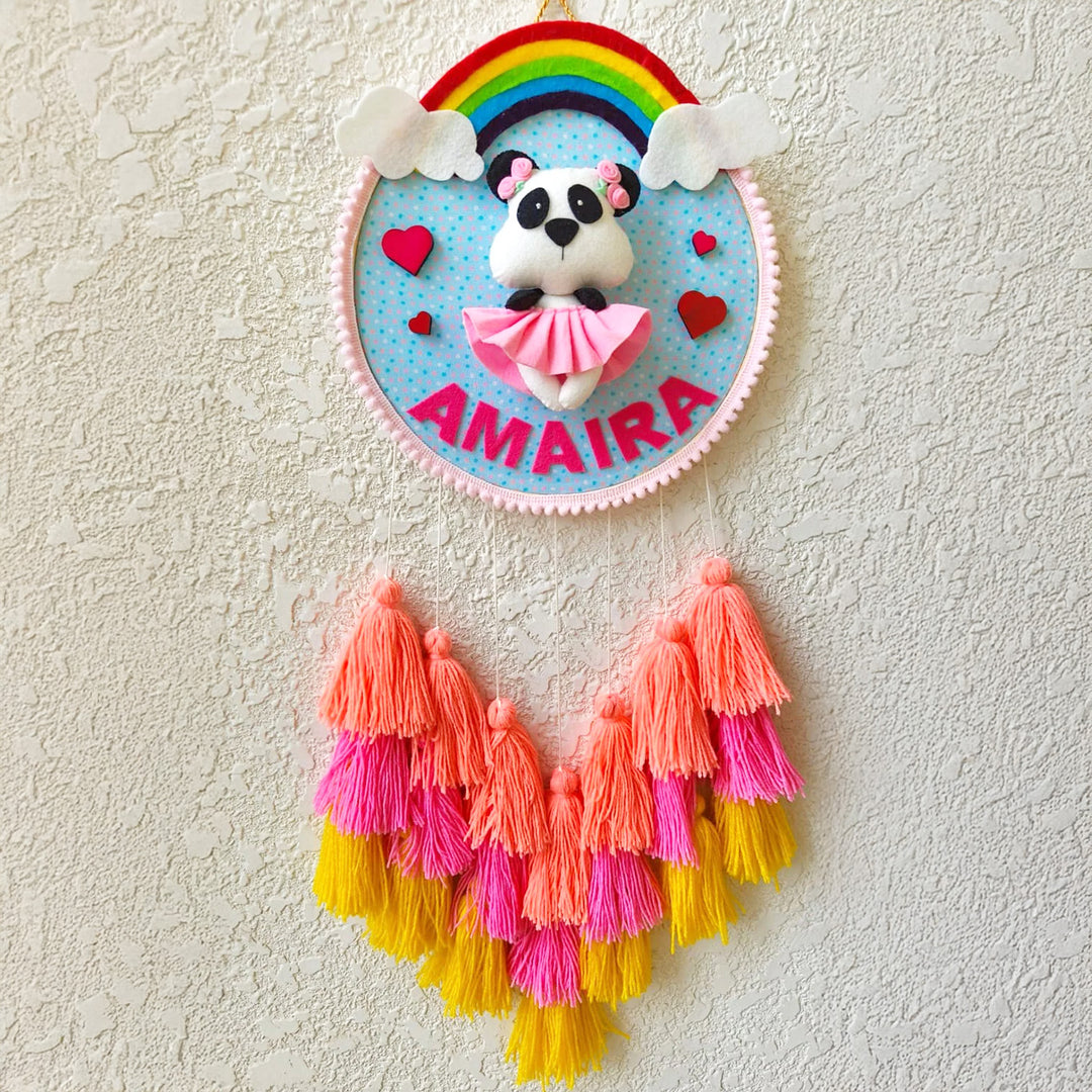 Personalized Panda Girl Theme Kids Name Plate With Tassels