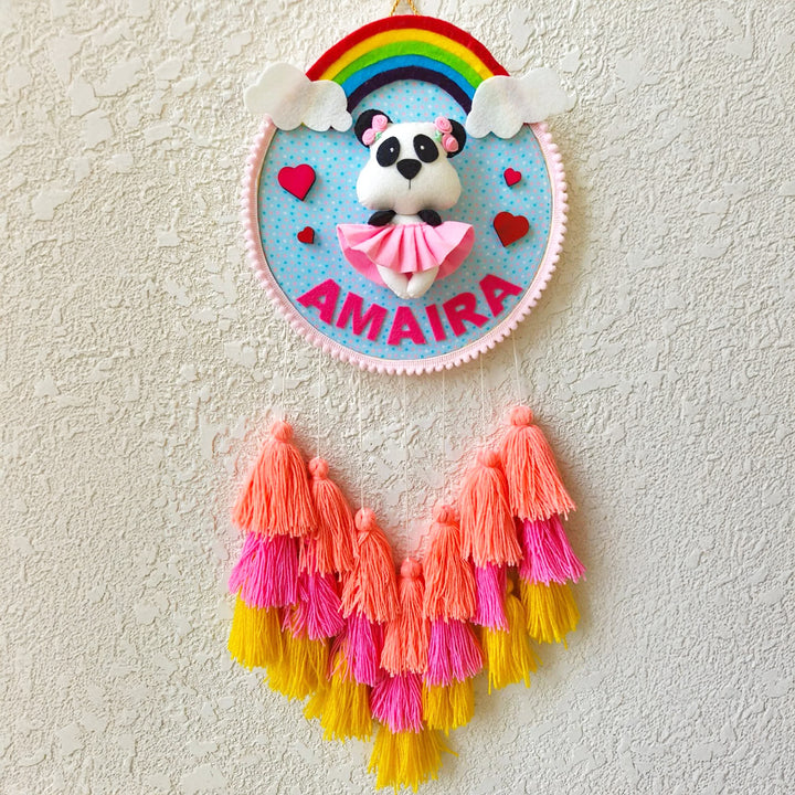 Personalized Panda Girl Theme Kids Name Plate With Tassels