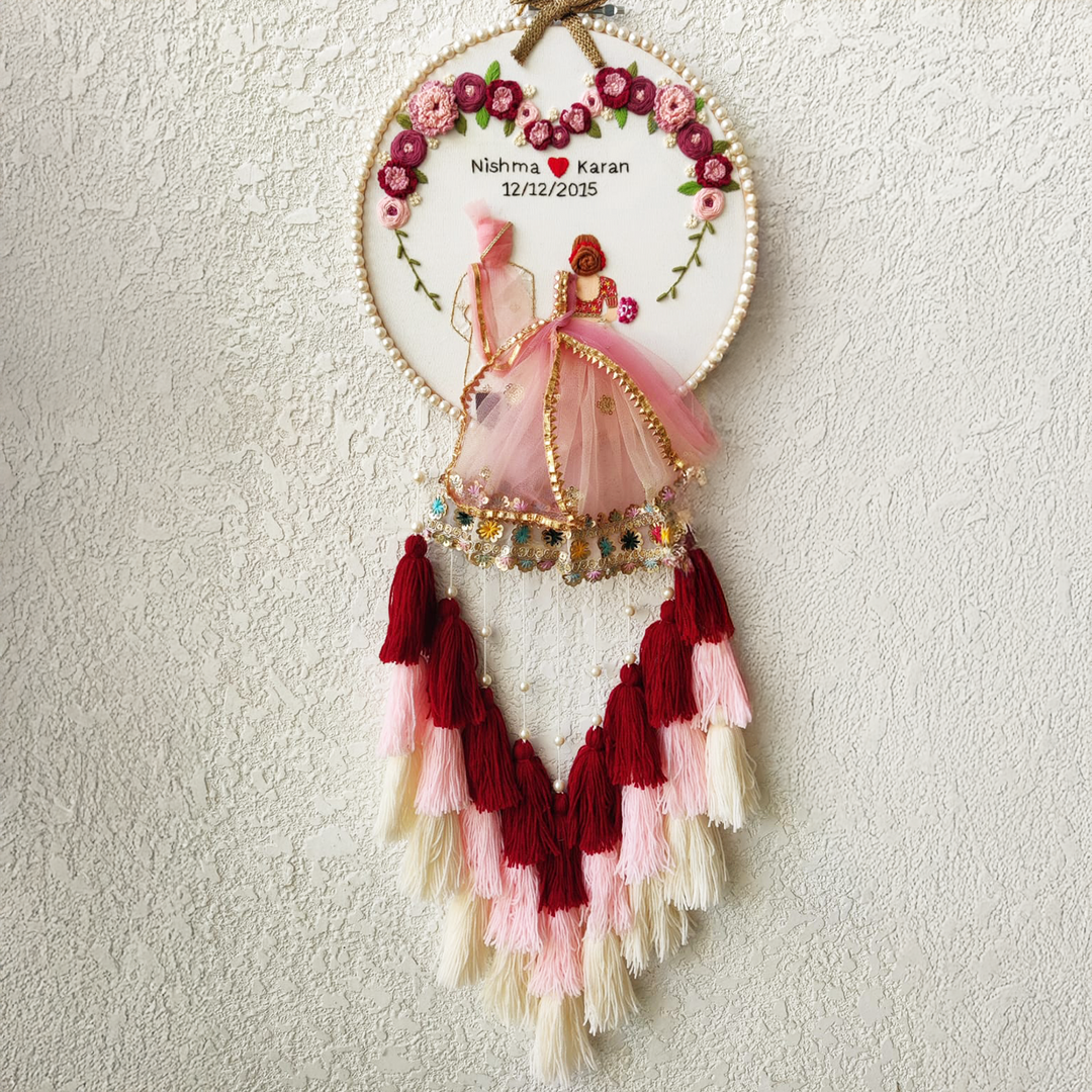 Personalized Embroidered Pastel Wedding Plaque With Tassels
