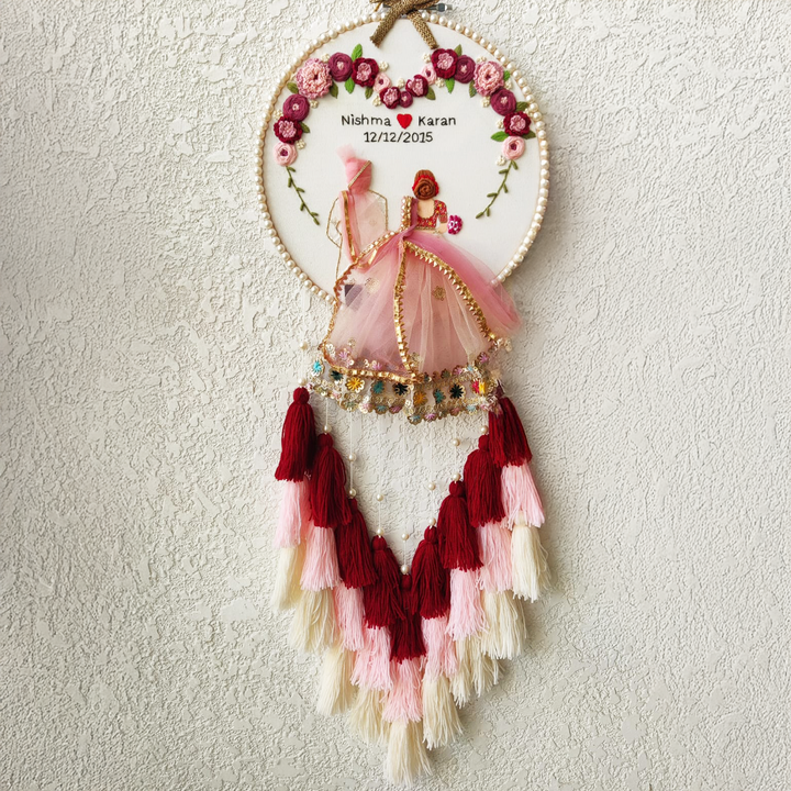 Personalized Embroidered Pastel Wedding Plaque With Tassels