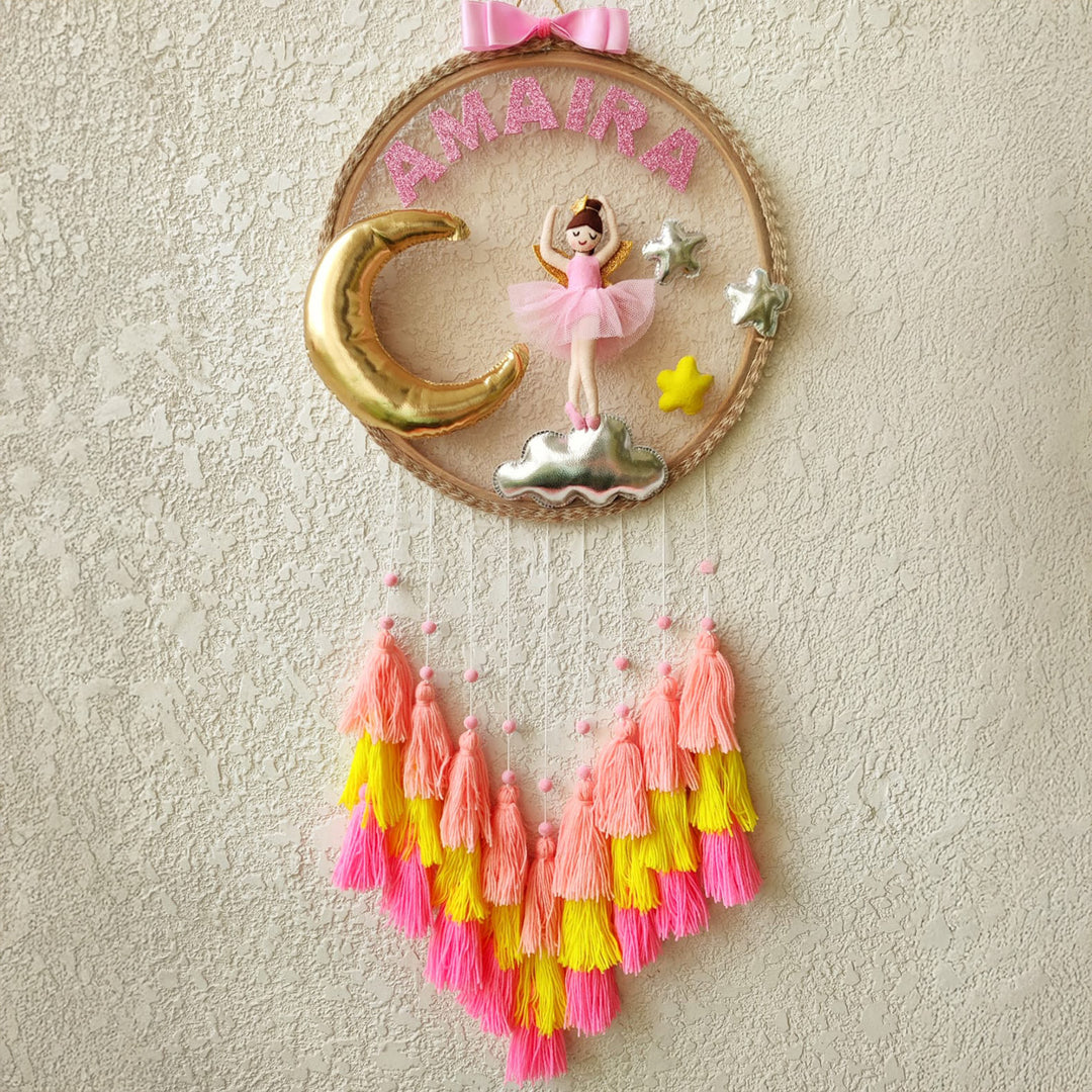 Personalized Ballerina Doll Theme Kids Name Plate With Tassels
