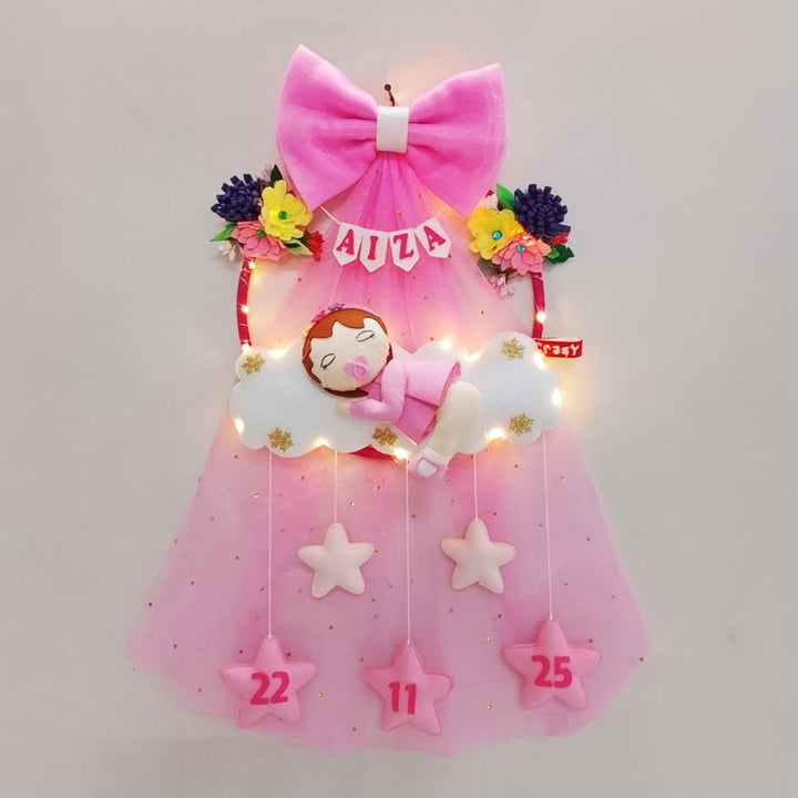 Personalized Cloud Theme Felt Kids Name Plate With Light For Girls