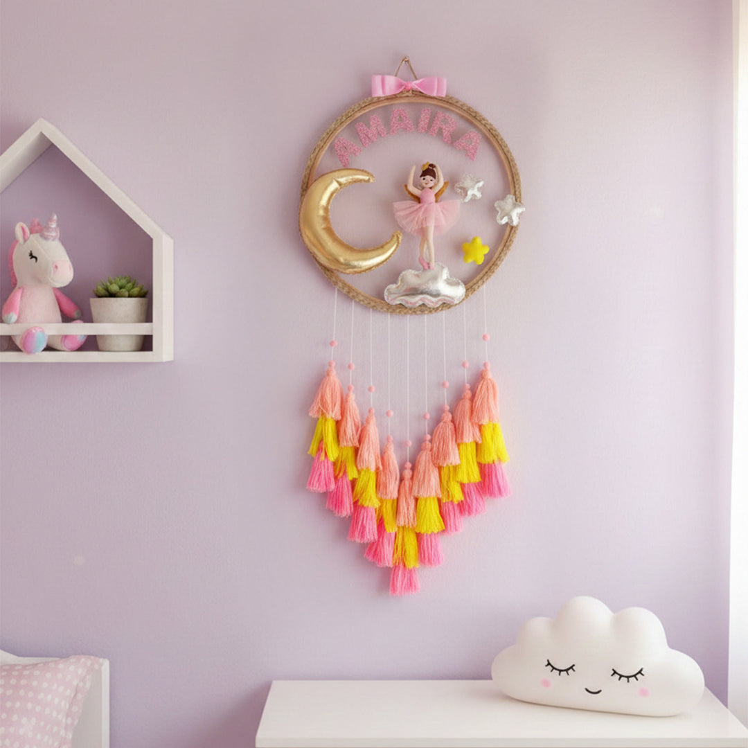 Personalized Ballerina Doll Theme Kids Name Plate With Tassels