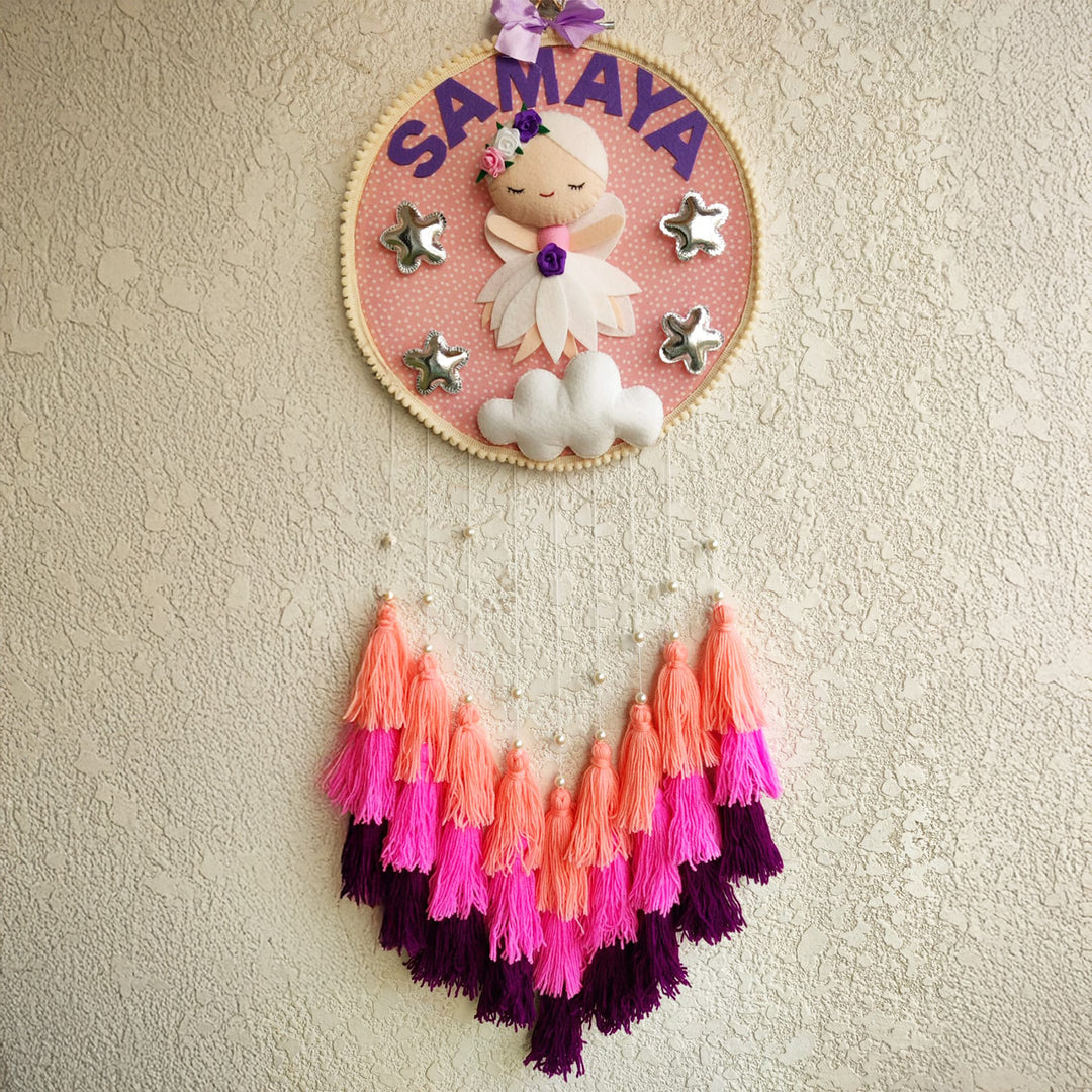 Personalized White Fairy Theme Kids Name Plate With Tassels
