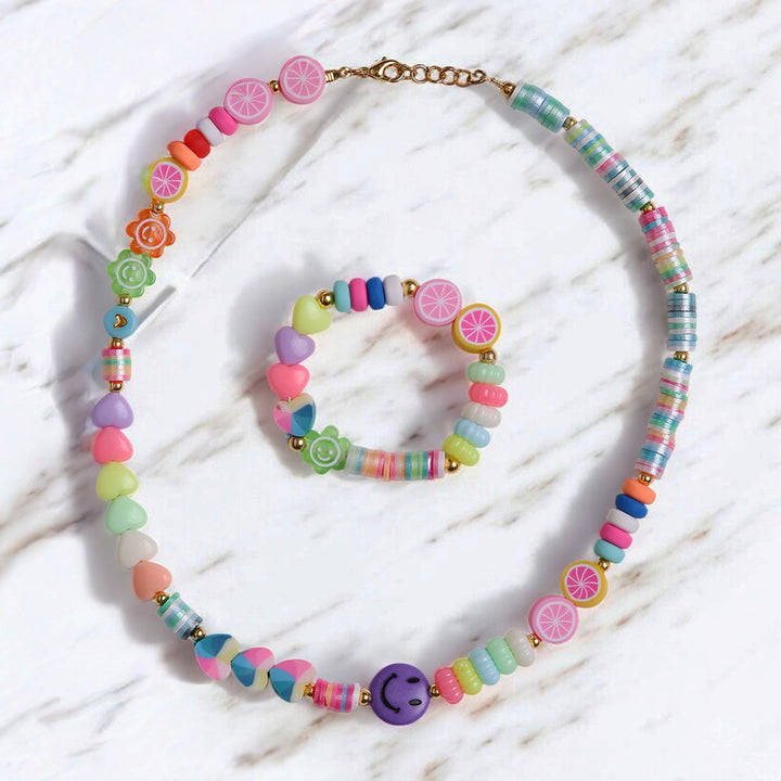 2 Pc | Multicolor Beaded Necklace & Bracelet Set For Girls
