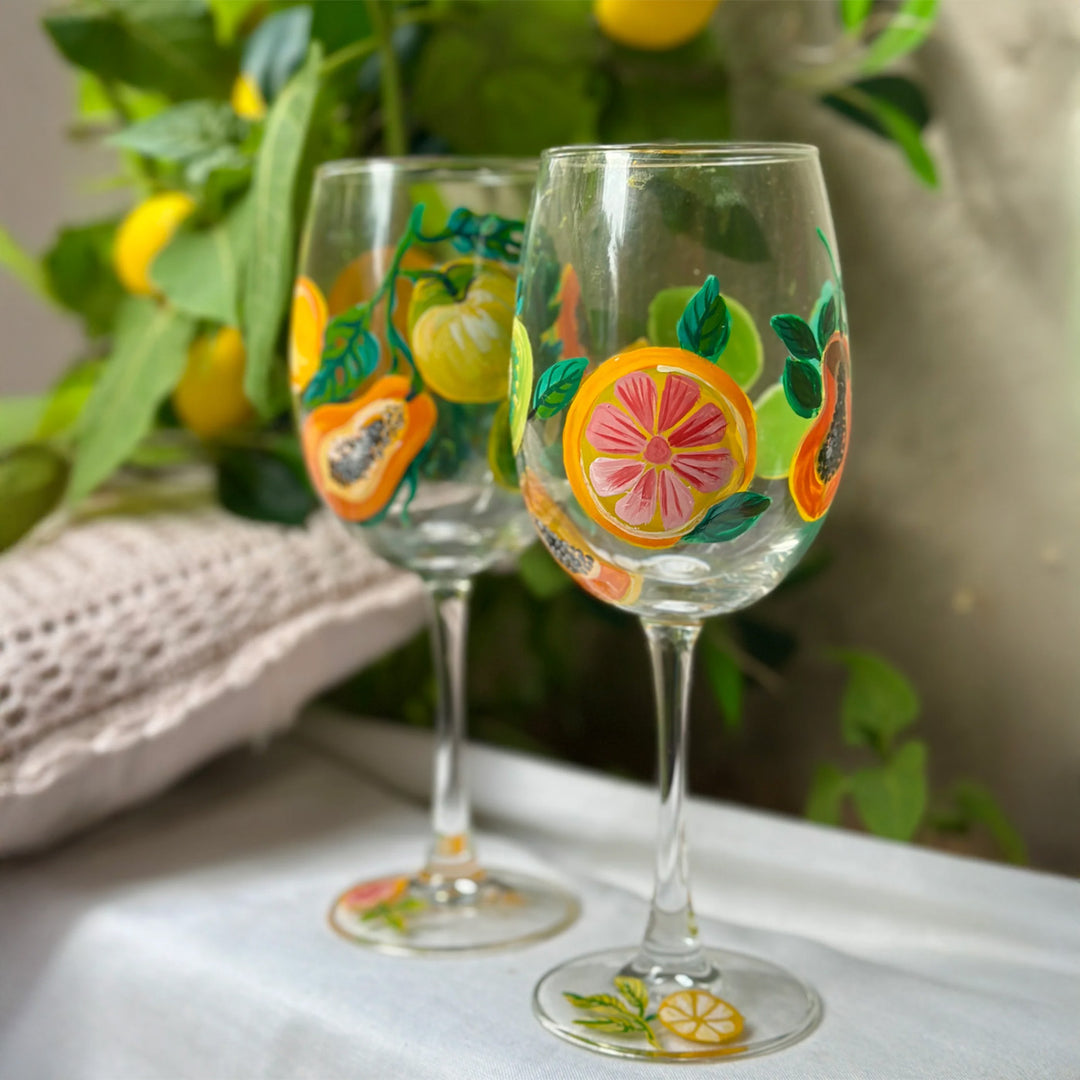 Hand-Painted Fruity Fizz Wine Glass