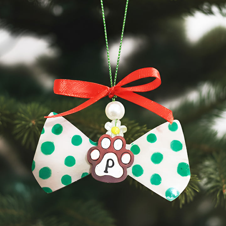 Personalized Paw & Bow Theme MDF Wood Ornament For Tree Decoration