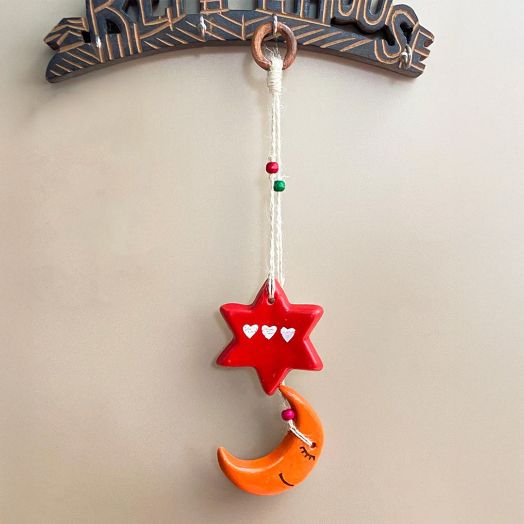 Handmade Moon & Star Ceramic Ornament For Christmas Tree Decoration