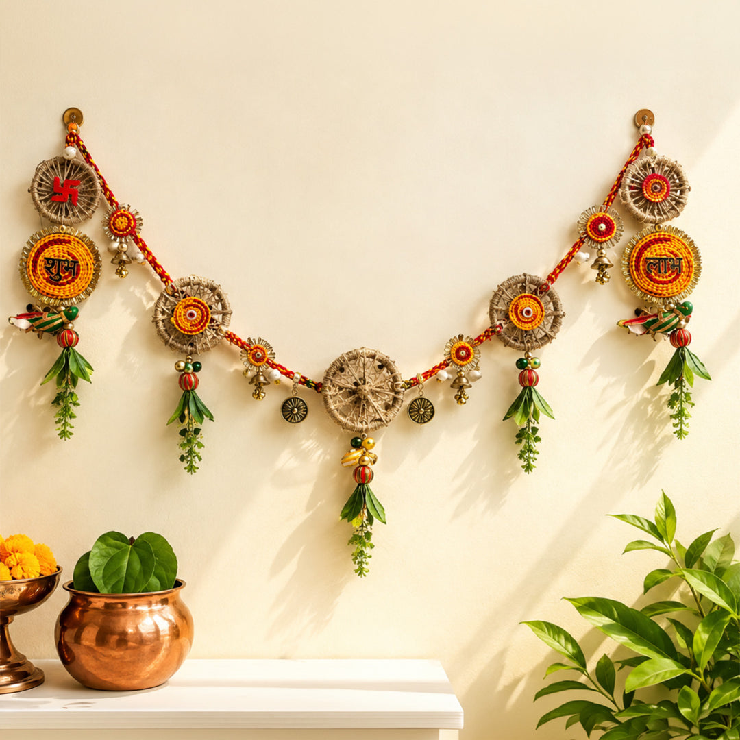 Laal Utsav Red Jute Toran Set with Red Potli For Festive Decor