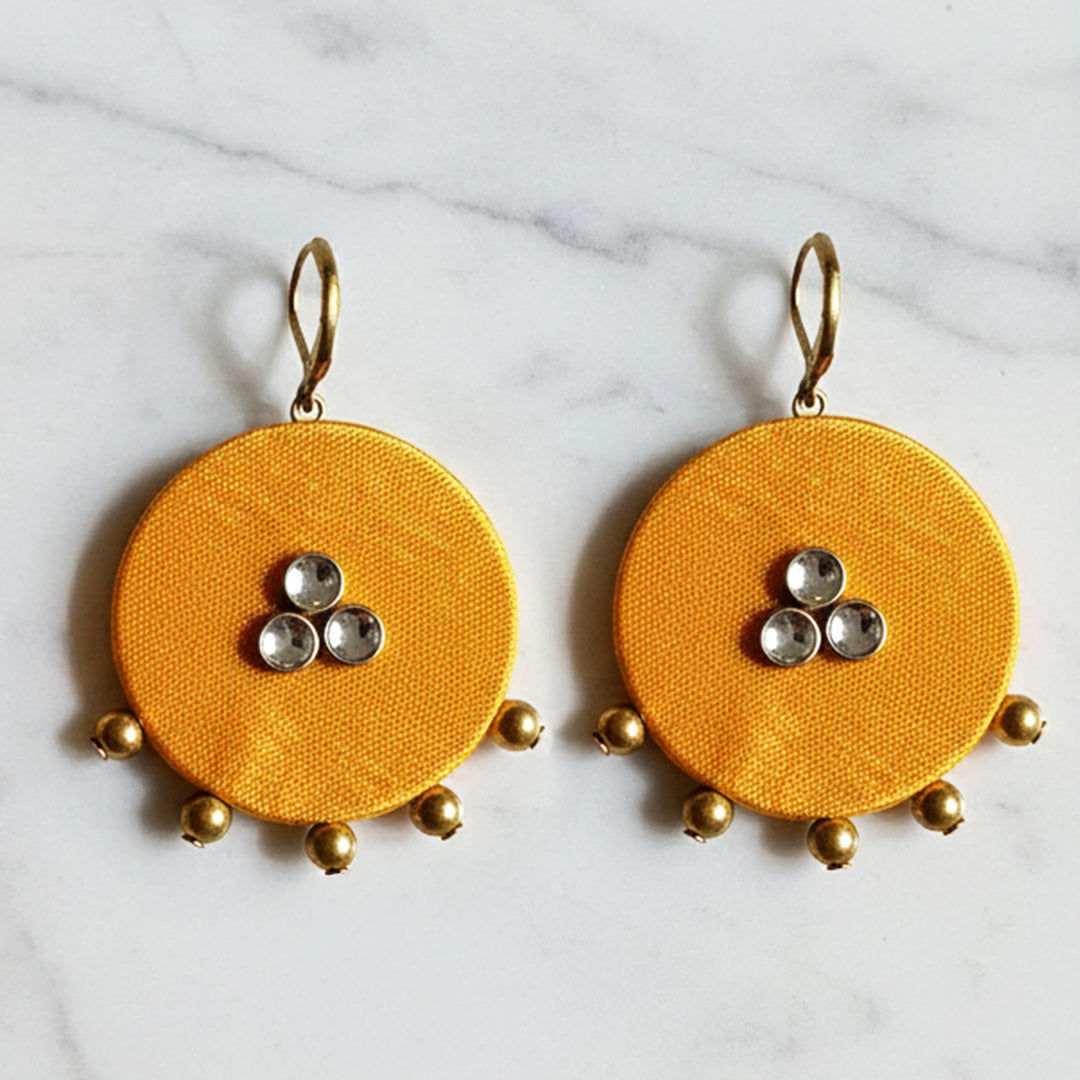 Handmade Beaded Round Gaji Silk Earrings
