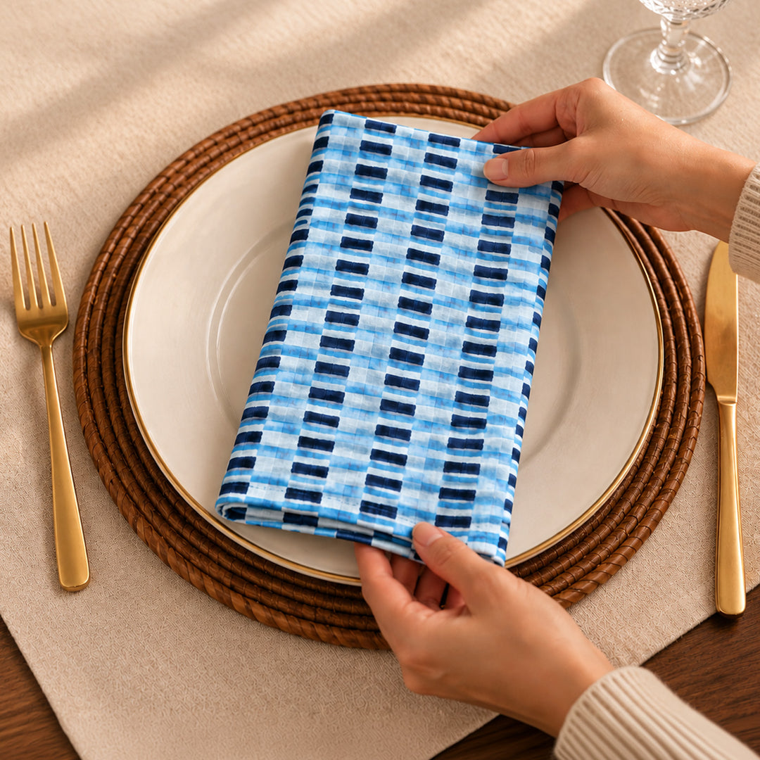 6 Pc | "Indigo Brick" Hand Block Printed Cotton Cloth Napkin Set For Festive Dining