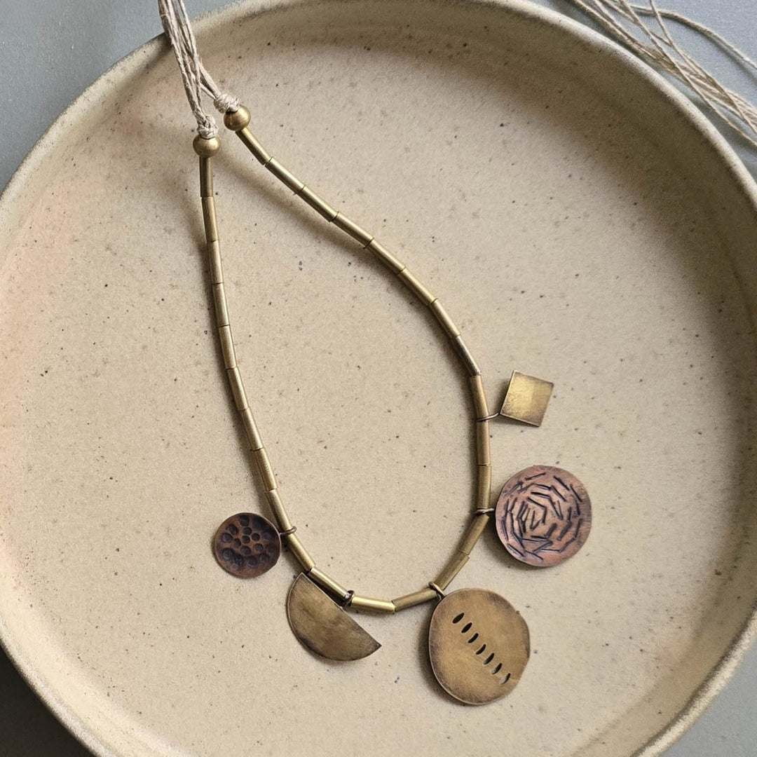 Handmade Geometric Design Brass Necklace