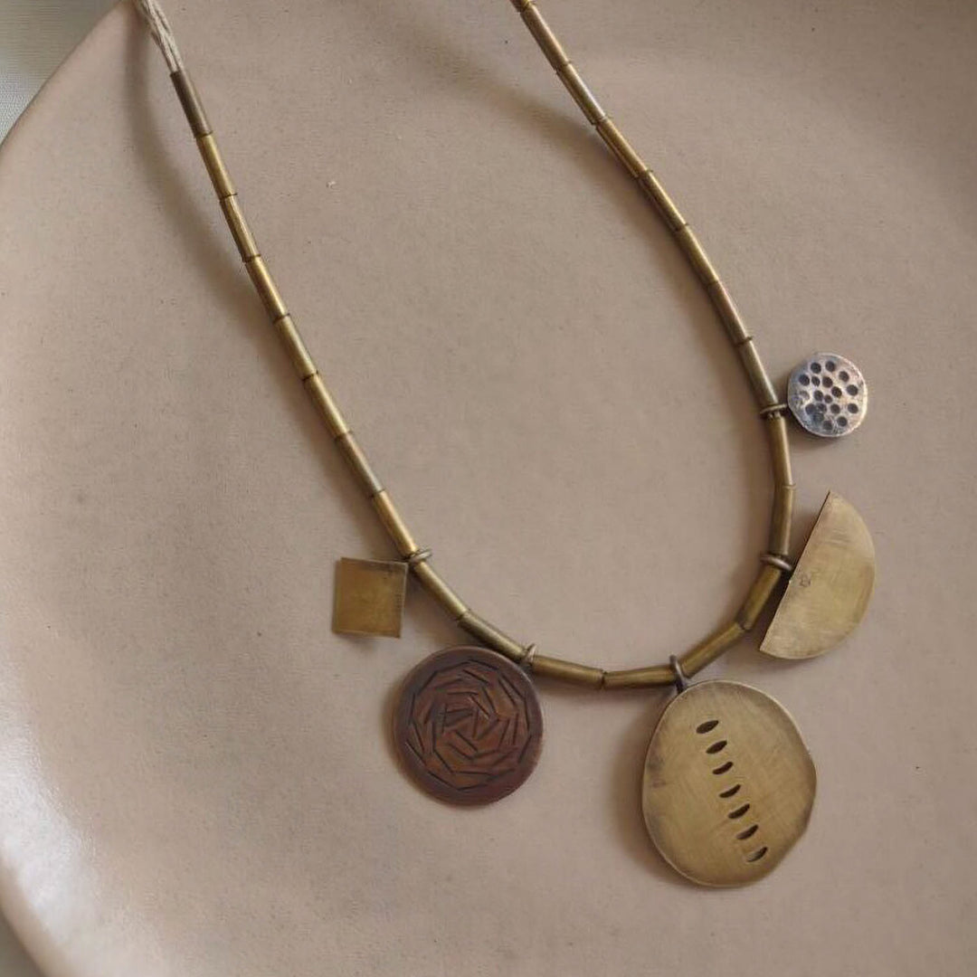 Handmade Geometric Design Brass Necklace