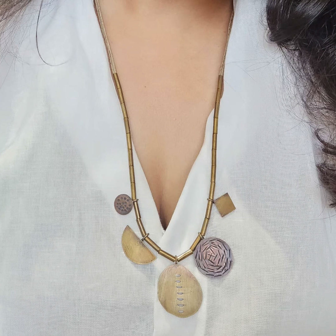 Handmade Geometric Design Brass Necklace