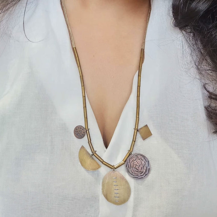 Handmade Geometric Design Brass Necklace