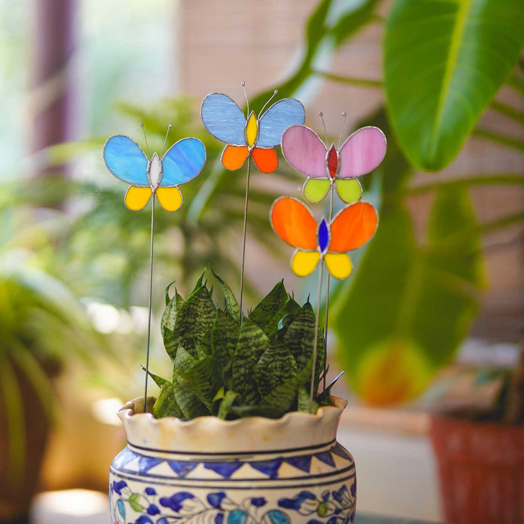 Handcrafted Stained Glass Butterfly Garden Stake