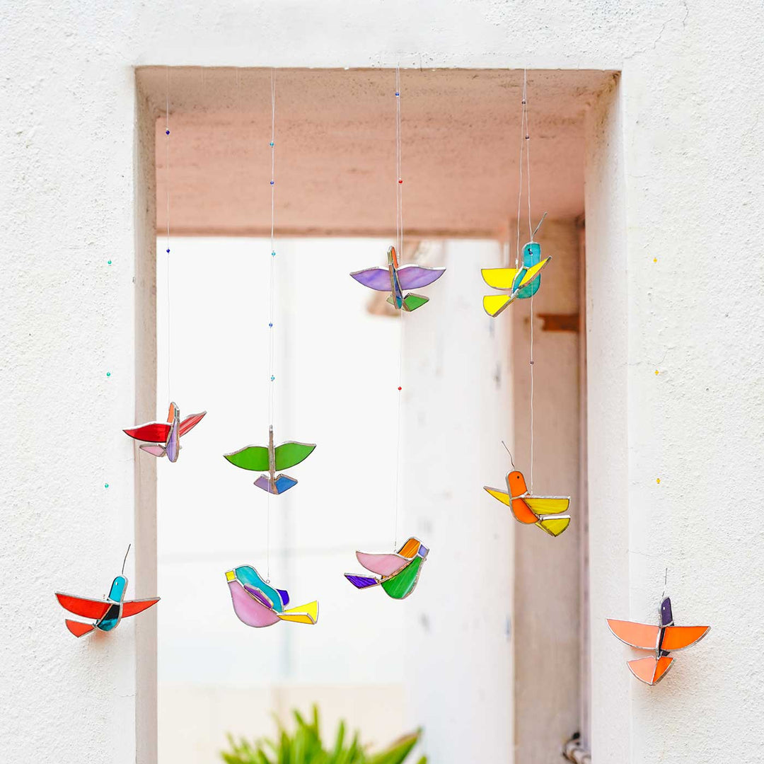 Handcrafted Stained Glass Hanging Suncatcher Bird