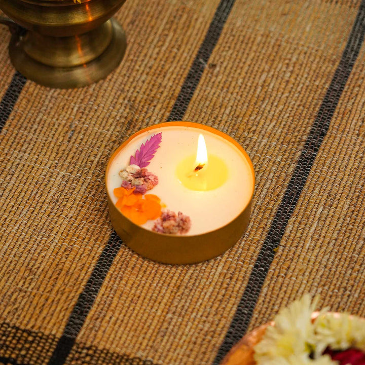 3 Inch, Handmade Copper Finish Urli Scented Candle With Dry Flowers