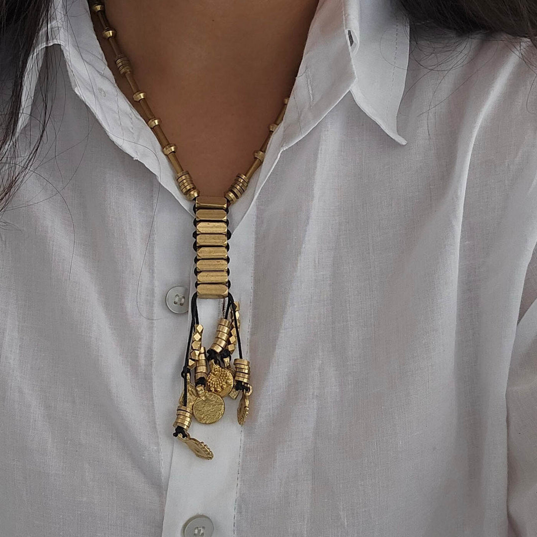 Handmade Golden Gleam Stand Brass Necklace