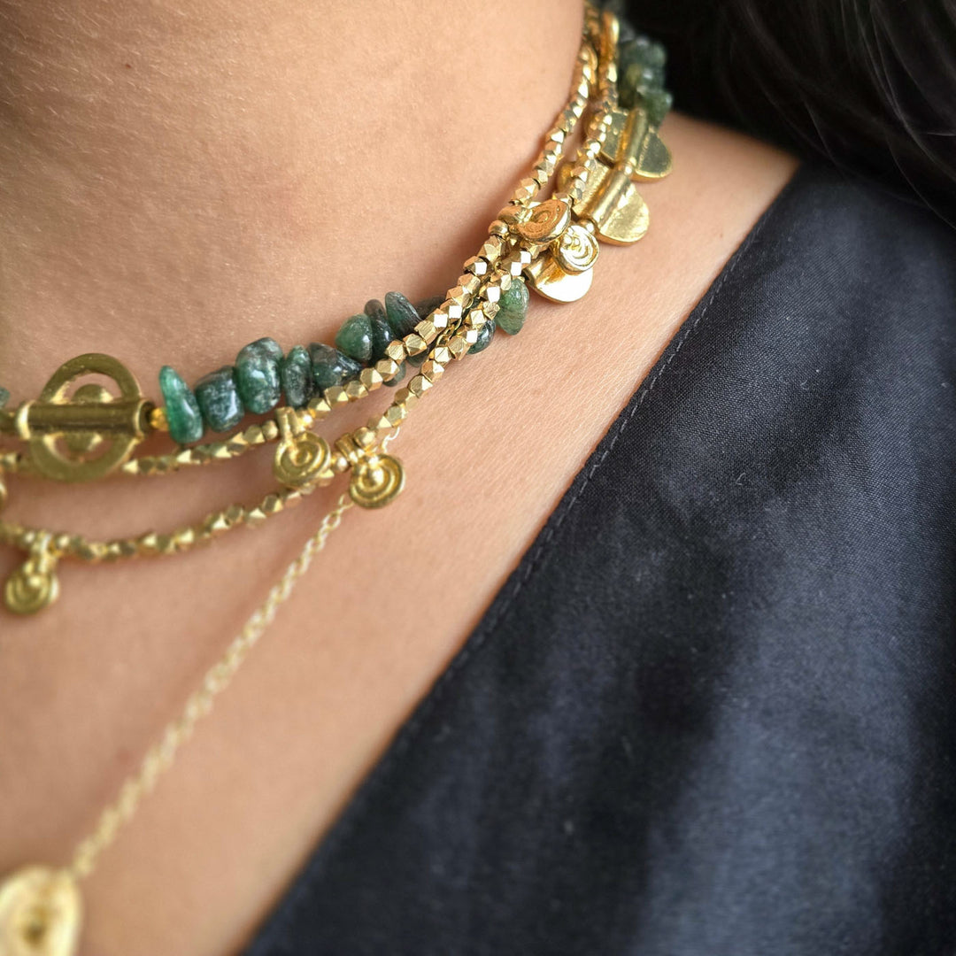 Handmade Green Maize Layered Brass Short Necklace
