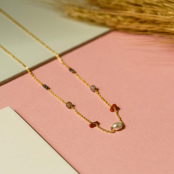 Handmade Grey Pearl Coral And Labradorite Silver Necklace