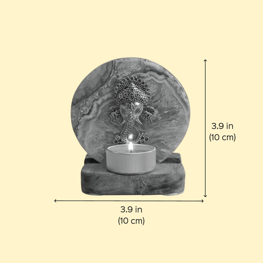 White Agate Venkateshwar Wooden Tealight Holder