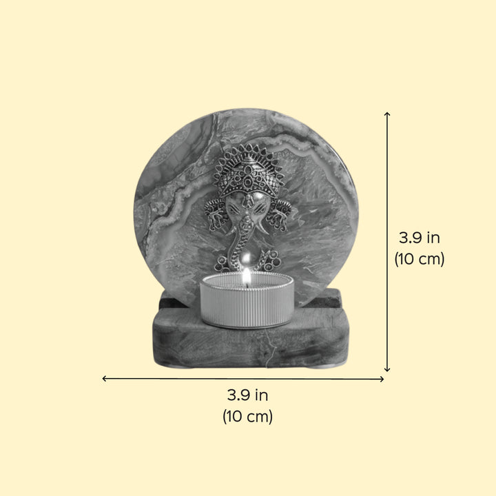White Agate Narayan Wooden Tealight Holder