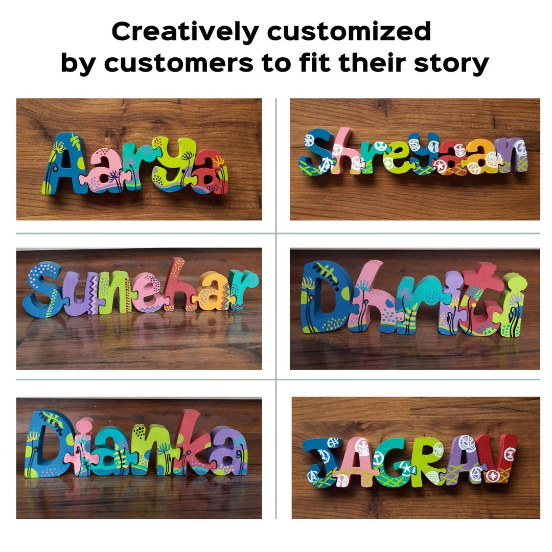 Hand Painted Wooden Jigsaw Name Blocks For Doctor - Name Personalization Examples on Tabletop