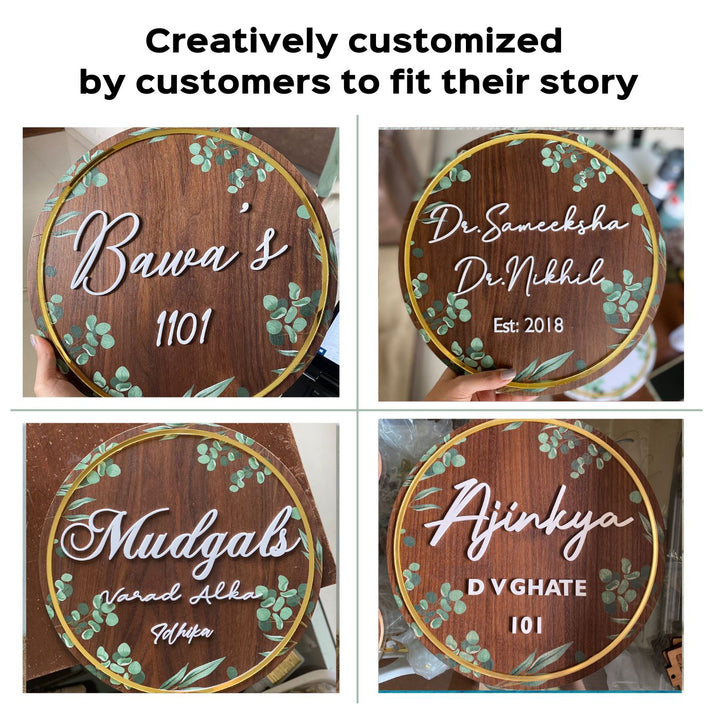 Wooden Personalised Floral Name Plate - Four Examples of Personalized Front Views