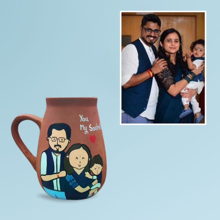 Family Love | Personalised Terracotta Mugs with Photo Based Caricatures