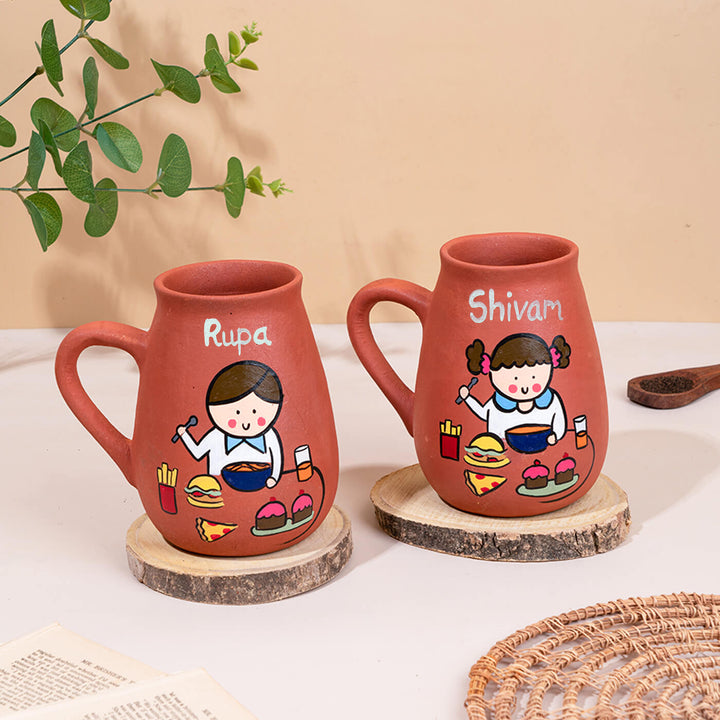 Handpainted Terracotta Mug With Foodies Avatar Illustrations
