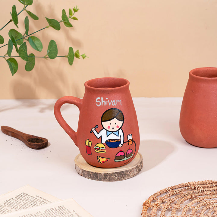 Handpainted Terracotta Mug With Foodies Avatar Illustrations
