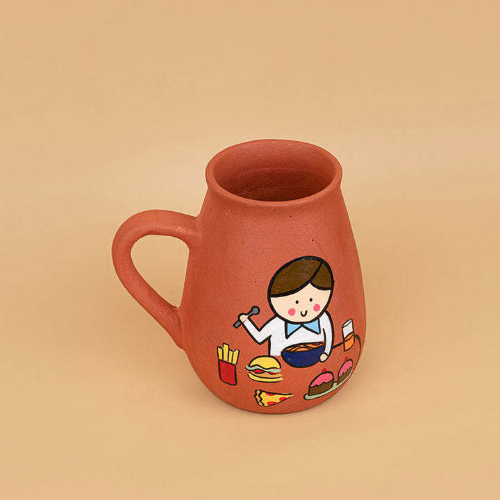 Handpainted Terracotta Mug With Foodies Avatar Illustrations