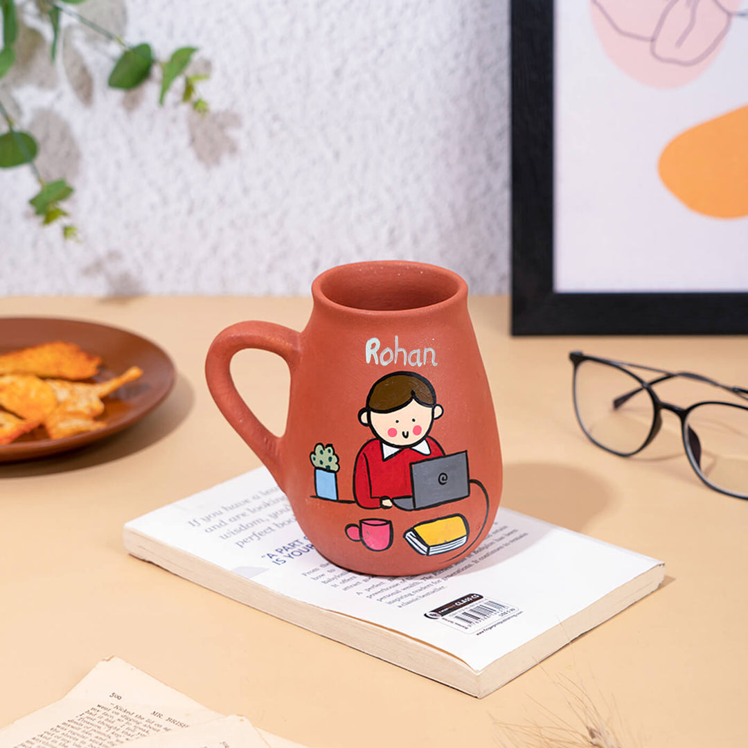 Handpainted Terracotta Mug With Working Professionals Avatar Illustrations