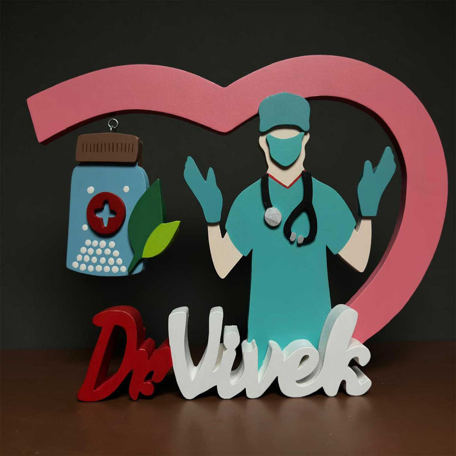 Personalized Homeopathy Physician Mdf Wood Desk Name Plate - Front View with Name Personalization