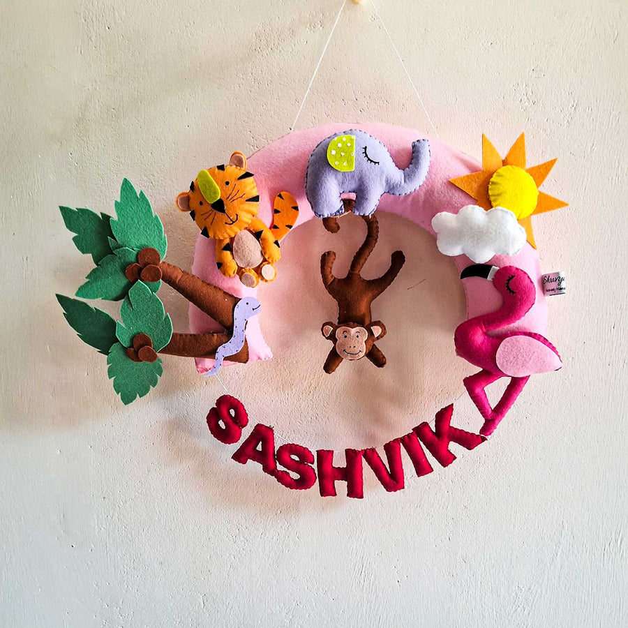 Personalized Animals Half Round Shaped Felt Kids Name Plate For Kids - Hanging with Name Personalization