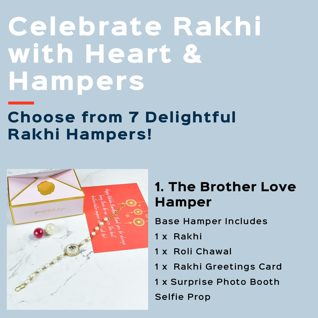 Beaded Swastik Bracelet Rakhi Hamper With Chocolates And Roli Chawal For Brother Customizable Options Includes Up To 7 Goodies - Rakhi hampers collection description