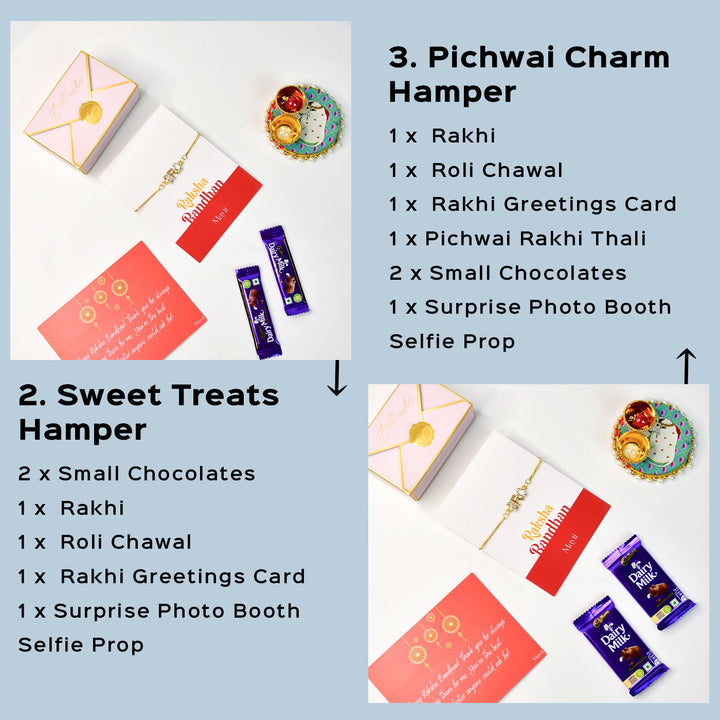 Beaded Bro Pearl And Stone Bracelet Rakhi Hamper With Chocolates And Roli Chawal For Brother Customizable Options Includes Up To 7 Goodies - Rakhi Hamper Set with Chocolates