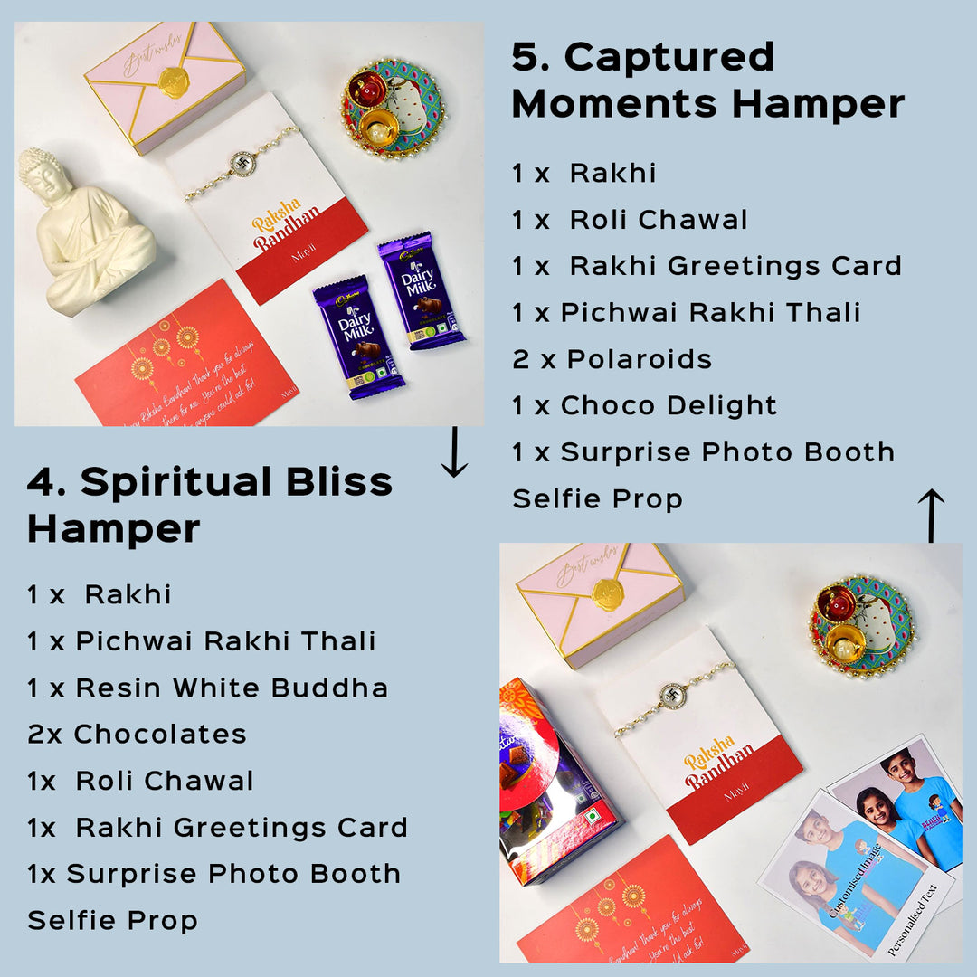 Beaded Swastik Bracelet Rakhi Hamper With Chocolates And Roli Chawal For Brother Customizable Options Includes Up To 7 Goodies - Rakhi hamper with Buddha statue