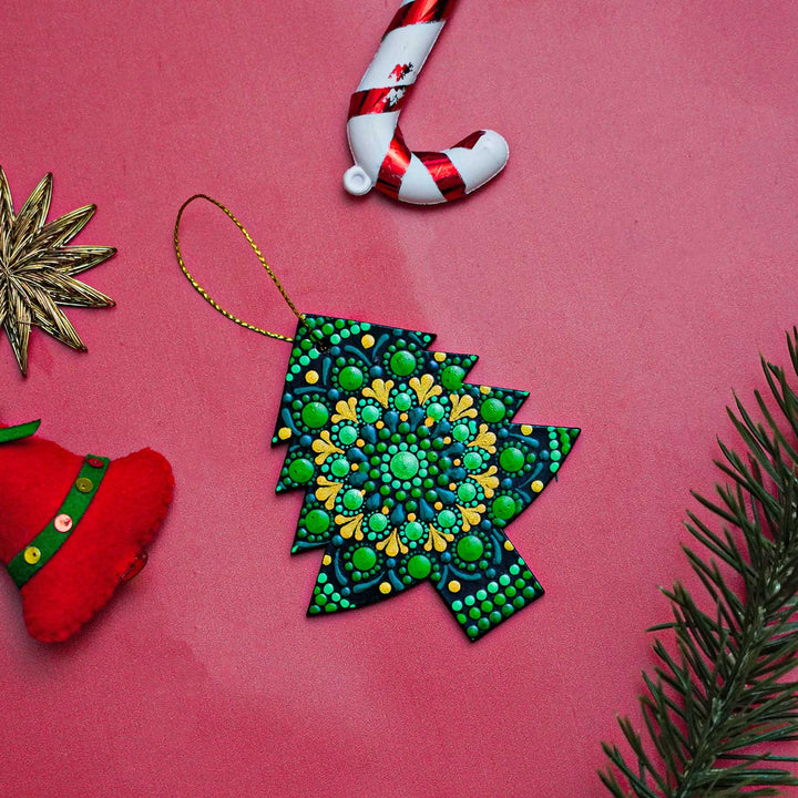 Hand-Painted Tree Dot Art Mdf Wood Ornament For Christmas Tree Decoration