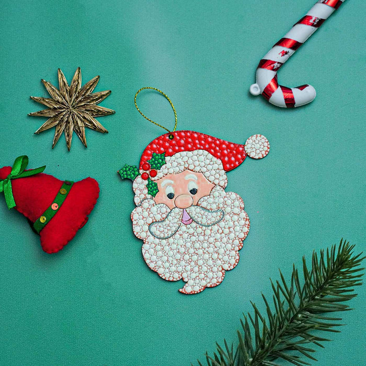 Hand-Painted Santa Dot Art Mdf Wood Ornament For Christmas Tree Decoration
